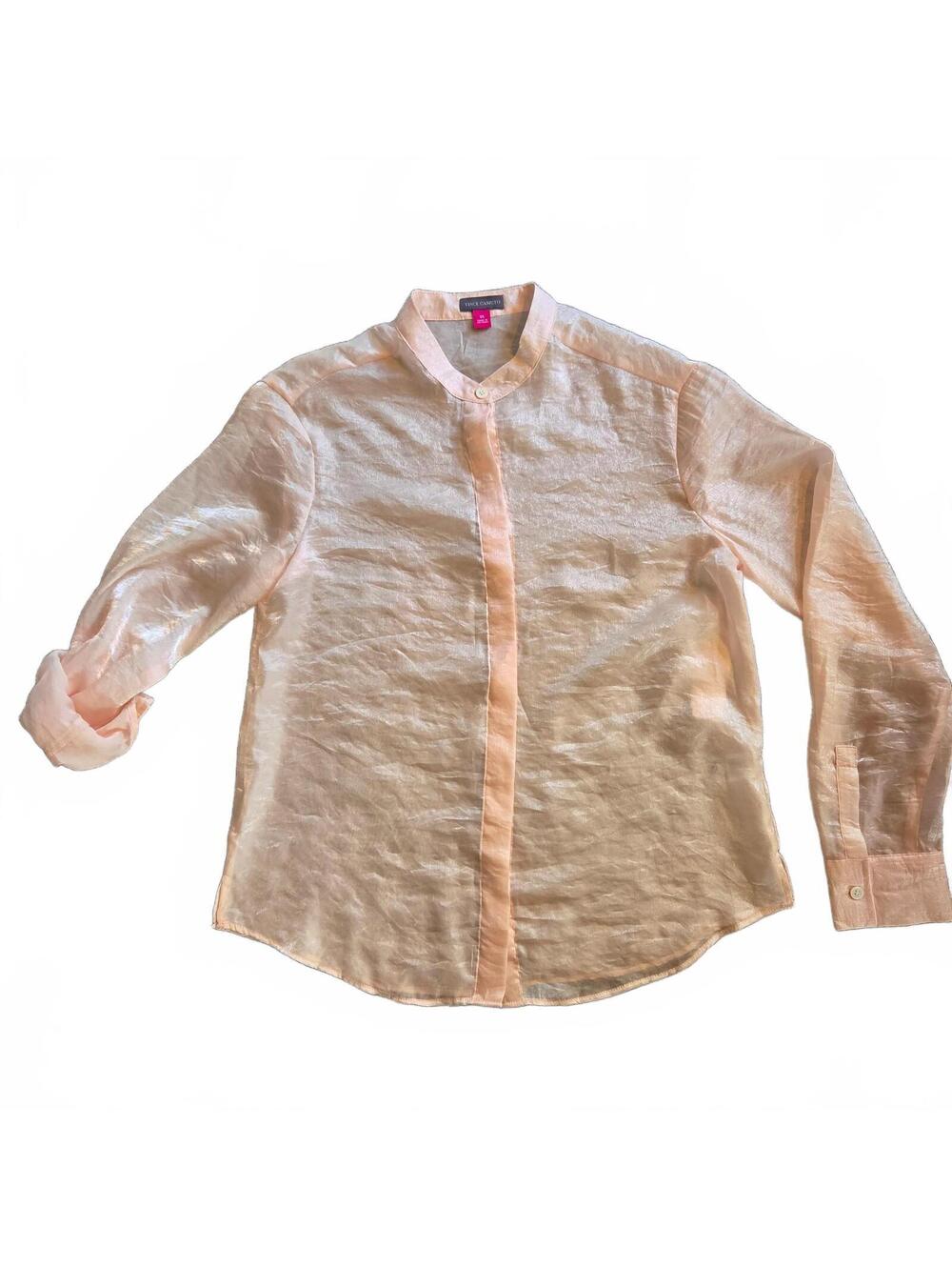 Vince Camuto Women's Sheer Pale Pink Button-Up Blouse XS